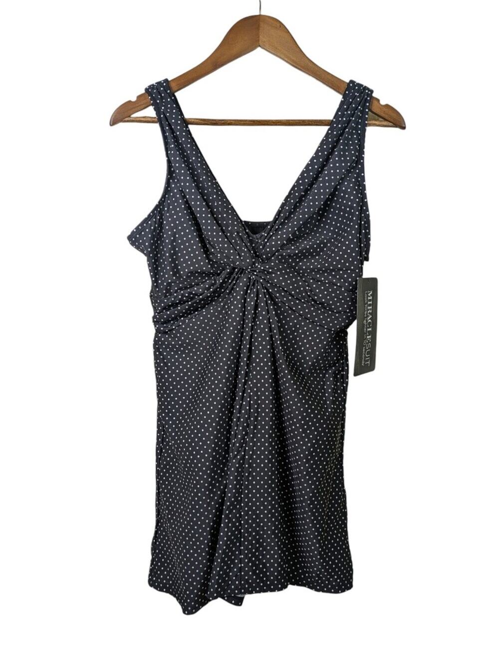 NEW Miraclesuit Marais Pin Point Swimdress Swimsuit 18 Black Polka Dot Modest